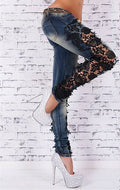 Plus Size Lace Patchwork Street Slim Straight Jeans - Oh Yours Fashion - 5