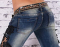 Plus Size Lace Patchwork Street Slim Straight Jeans - Oh Yours Fashion - 6