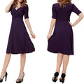 V-neck Ruched Empire Half Sleeves Knee-length A-line Dress - OhYoursFashion - 4