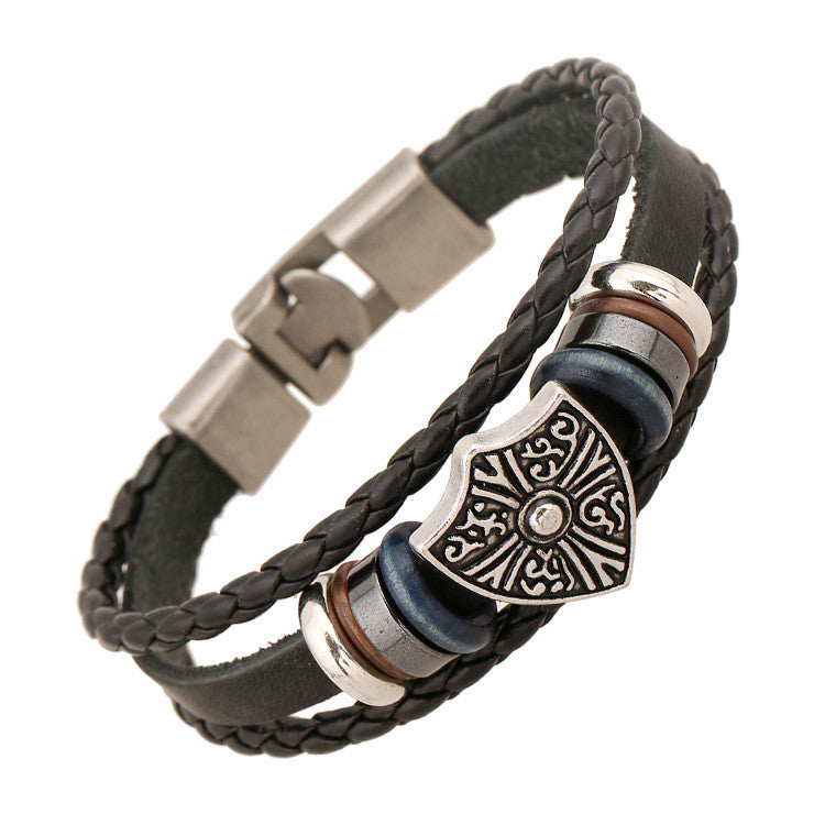 Retro Shield Woven Leather Bracelet - Oh Yours Fashion - 1