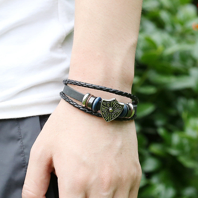 Retro Shield Woven Leather Bracelet - Oh Yours Fashion - 2