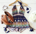 Spaghetti Strap Deep V-neck Backless Print Short Jumpsuit - Oh Yours Fashion - 4