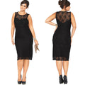 Plus Size Black Lace Sleeveless Scoop Knee-Length Dress - Oh Yours Fashion - 1