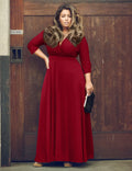 Plus Size V-neck Empire 3/4 Sleeves Party Long Dress - Oh Yours Fashion - 2