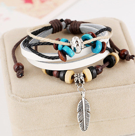 Feather Beaded Multilayer Bracelet - Oh Yours Fashion - 3