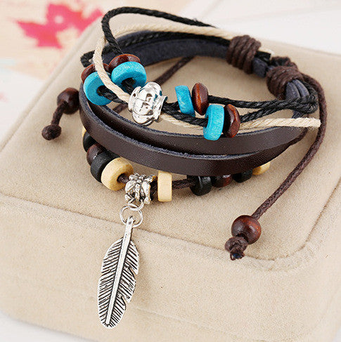 Feather Beaded Multilayer Bracelet - Oh Yours Fashion - 4
