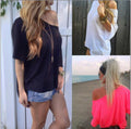 Pure Color Casual Loose Short Sleeves Sexy T-shirt - OhYoursFashion - 2