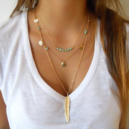Street Snap Feather Tassels Sequins Multilayer Necklace - Oh Yours Fashion - 1
