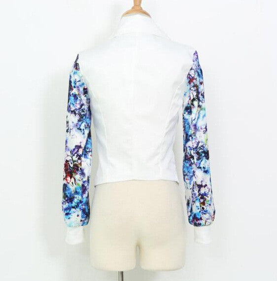 Flower Print Patchwork Zipper Turn-down Collar Short Coat - Oh Yours Fashion - 4