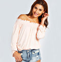 Sexy Off-shoulder Long Sleeves Casual Pure Color Blouse - Oh Yours Fashion - 5