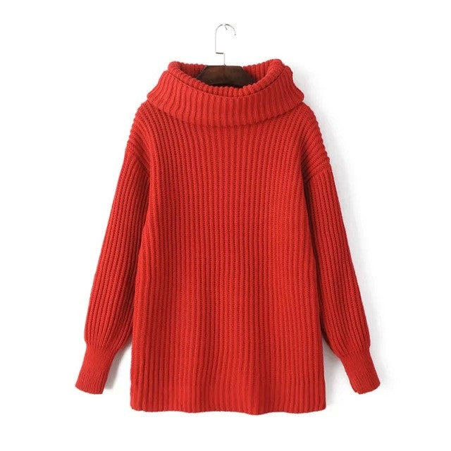 Lapel Pullover Loose High Collar Solid Sweater - Oh Yours Fashion - 7
