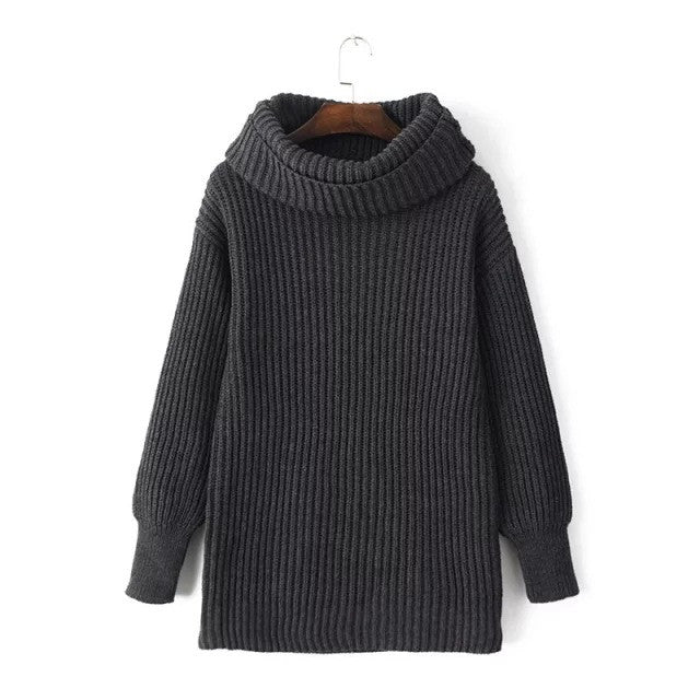 Lapel Pullover Loose High Collar Solid Sweater - Oh Yours Fashion - 4