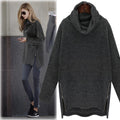 Plus Size High Neck Loose Knit Dip Hem Side Zipper Sweater - Oh Yours Fashion - 1