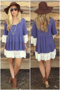 3/4 Sleeves Solid Color Scoop Lace Splicing Short Dress - Oh Yours Fashion - 4