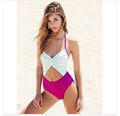 Patchwork Halter Cut Out Backless Sexy Monokini Swimwear - OhYoursFashion - 4