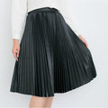 Retro PU High Waist Pleated Knee-Length Skirt - Oh Yours Fashion - 2