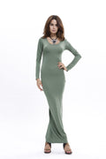 Elegant Pure Color Long Sleeve Scoop Long Bodycon Dress - Oh Yours Fashion - 9