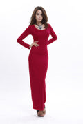 Elegant Pure Color Long Sleeve Scoop Long Bodycon Dress - Oh Yours Fashion - 6
