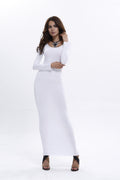 Elegant Pure Color Long Sleeve Scoop Long Bodycon Dress - Oh Yours Fashion - 3