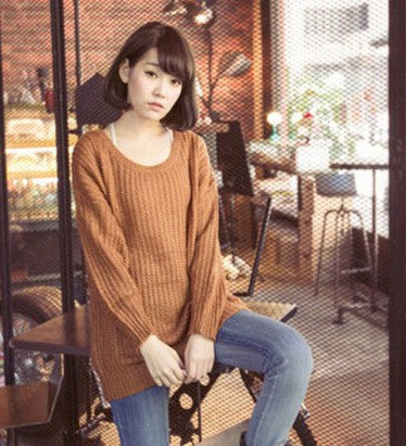 Long Pullover Loose Solid Color Knit Sweater - Oh Yours Fashion - 4