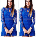 Lace Hollow Out Long Sleeves Mini Party Dress - OhYoursFashion - 3