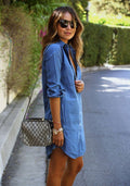 Casual Long Sleeve Loose Long Style Denim Dress - May Your Fashion - 2