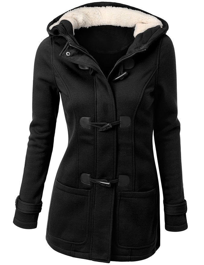 Pocket Flocking Long Women Hooded Coat - Oh Yours Fashion - 4