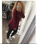 Slit High Collar Solid Color Knit Sweater - Oh Yours Fashion - 4
