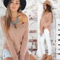 Leisure Pullover V-neck Knit Solid Color Sweater - Oh Yours Fashion - 1