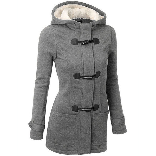 Pocket Flocking Long Women Hooded Coat - Oh Yours Fashion - 1