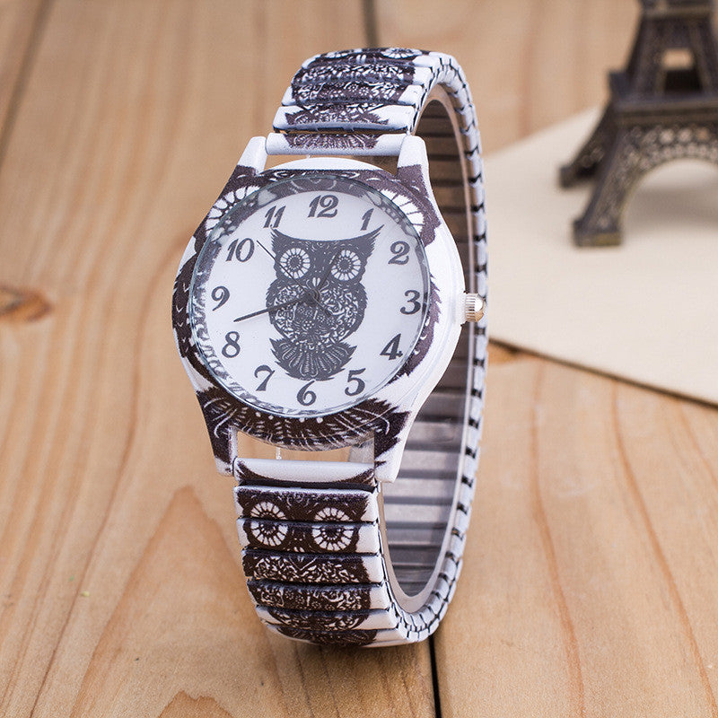 Owl Print White Alloy Watch - Oh Yours Fashion