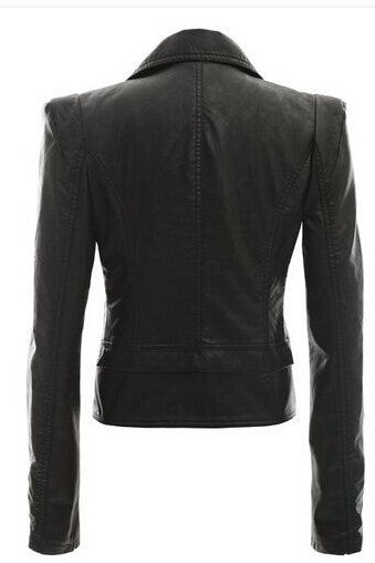 Turn Down Zippered Collar PU Jacket - O Yours Fashion - 4