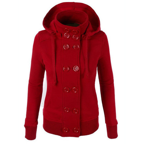 Women Button Hooded Removable Hat Coat - O Yours Fashion - 2