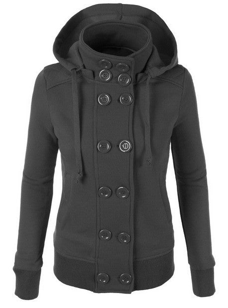 Double Button Hooded Long Sleeves Short Thick Coat - Oh Yours Fashion - 4