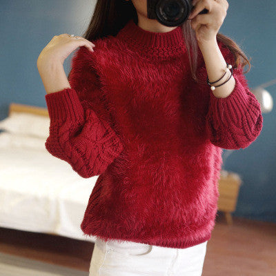 High Neck Cable Pullover Solid Color Sweater - Oh Yours Fashion - 2