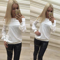 Off Shoulder Pure Color Long Sleeves Loose T-shrit Sweatshirt - Oh Yours Fashion - 1