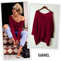 V-neck Asymmetric Solid Color Pullover Sweater - Oh Yours Fashion - 5