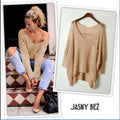 V-neck Asymmetric Solid Color Pullover Sweater - Oh Yours Fashion - 3