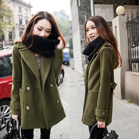 Double Breasted Lapel Solid Long Thick Coat - Oh Yours Fashion - 1