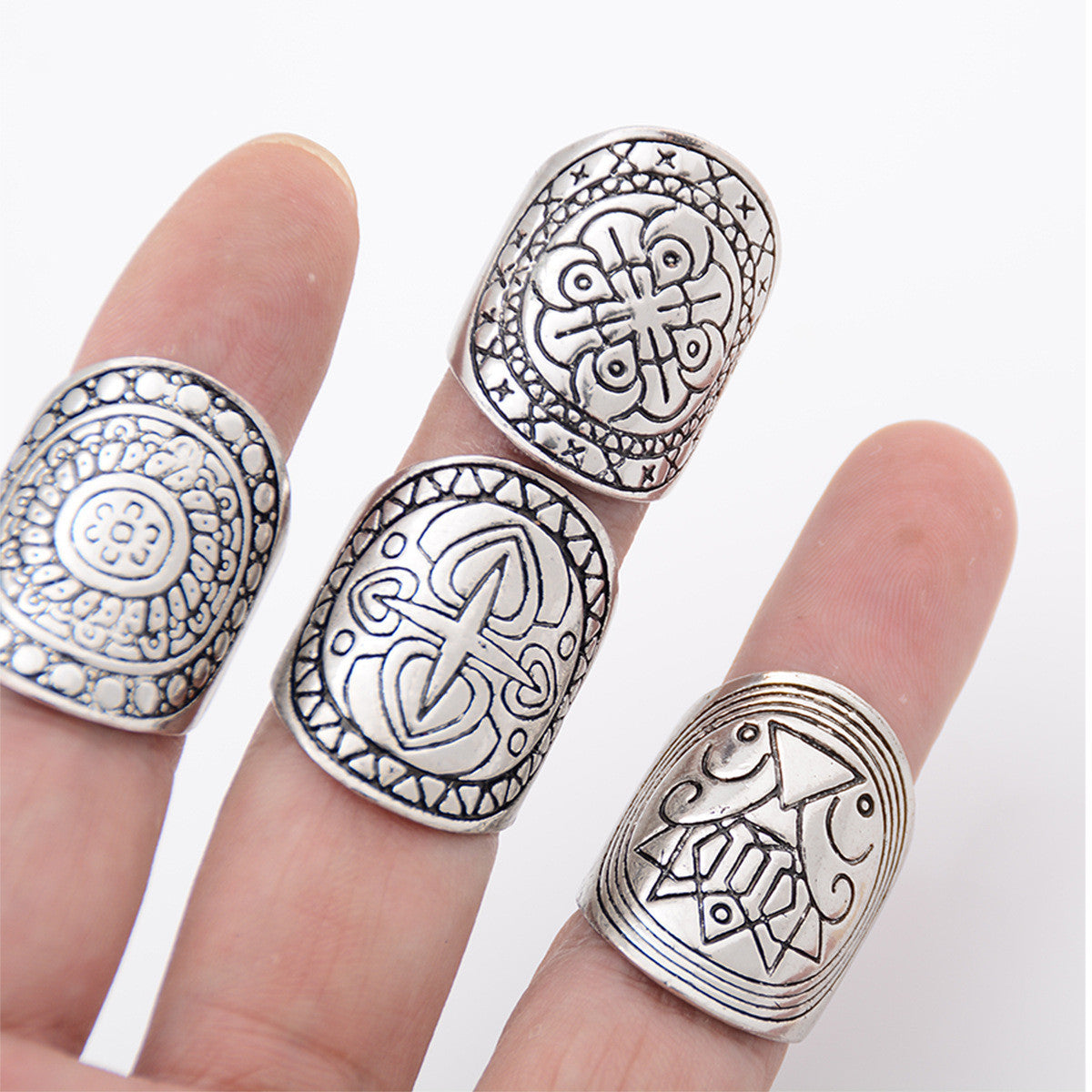 Exaggerate Punk Totem Carve Designs Ring Set - Oh Yours Fashion - 3