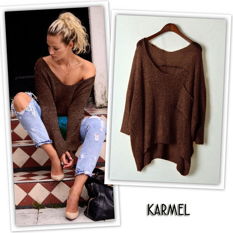 V-neck Asymmetric Solid Color Pullover Sweater - Oh Yours Fashion - 6