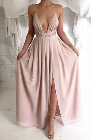 Spaghetti V-neck Backless Solid Color Long Dress - Oh Yours Fashion - 2