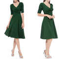 V-neck Ruched Empire Half Sleeves Knee-length A-line Dress - OhYoursFashion - 15