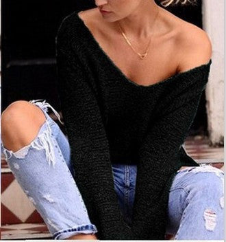 V-neck Asymmetric Solid Color Pullover Sweater - Oh Yours Fashion - 7