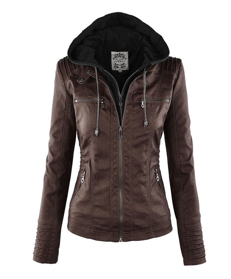 Removable Collar Zipper Womens Jacket Hoodie - O Yours Fashion - 1