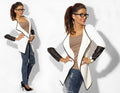 Lapel PU Patchwork Long Sleeves Short Slim Coat - Oh Yours Fashion - 4