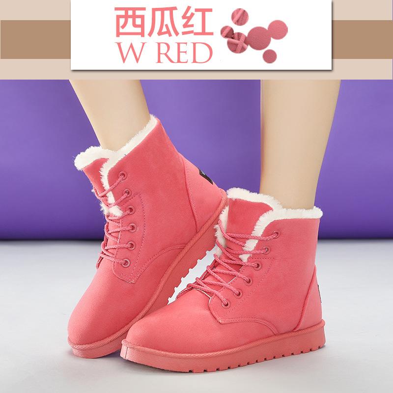 Thick Velvet Round Toe Lace Up Short Snow Boots