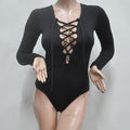Deep V-neck Lace Up Long Sleeve Triangle Short Jumpsuit