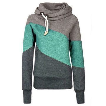 Color Block Patchwork High Neck Sport Hoodie - O Yours Fashion - 1