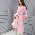 Fox Wool Sleeve Edge Turn-down Collar Long Coat With Belt - Oh Yours Fashion - 4